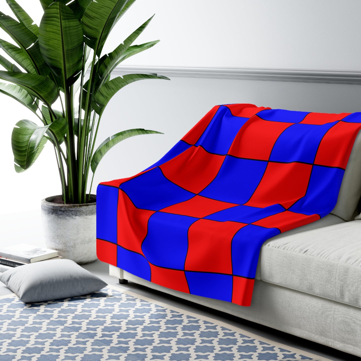 Blue, Red Retro Check Blanket Throw