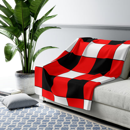 Red, Black, White Retro Check Blanket Throw