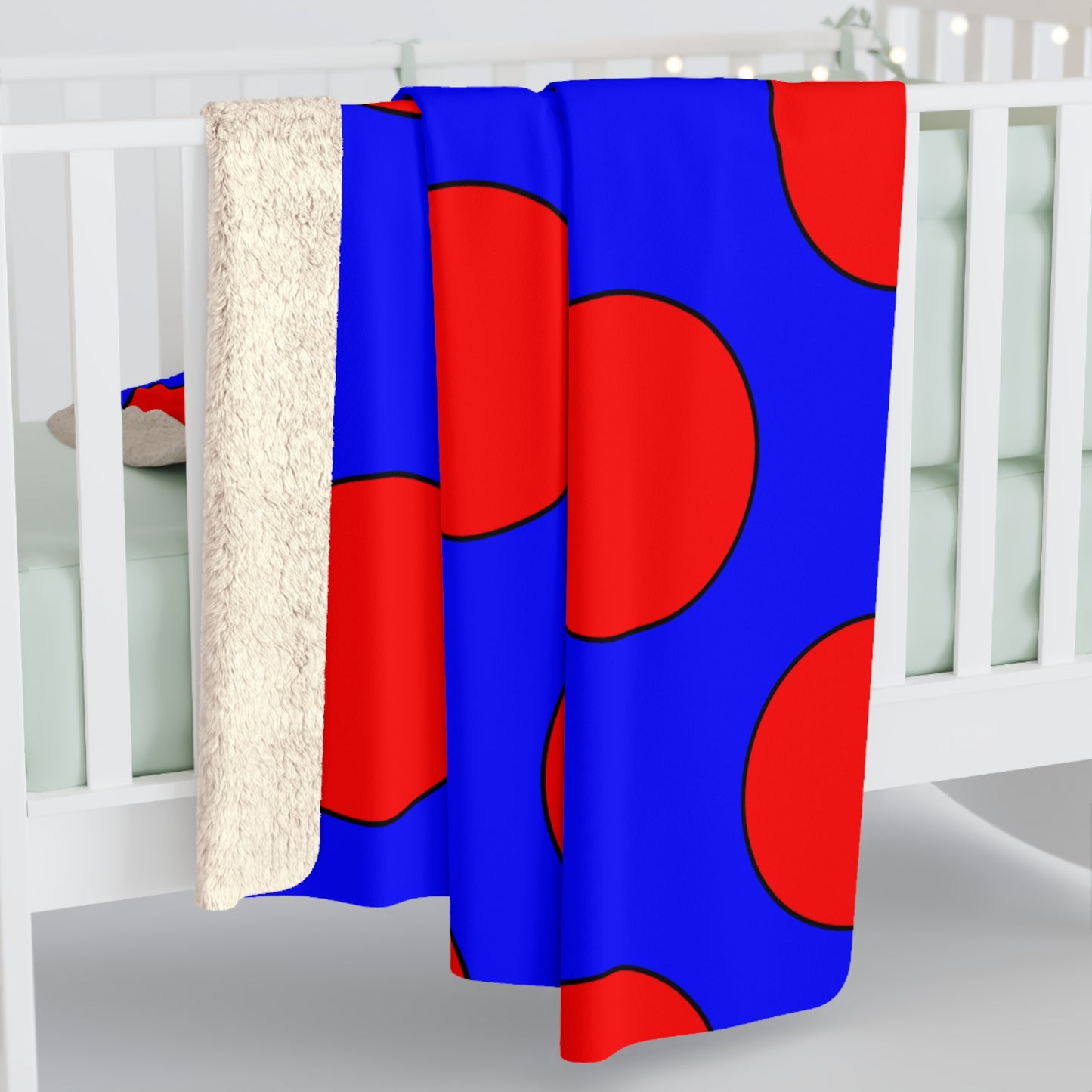 Blue, Red Retro Polka Dots Blanket Throw