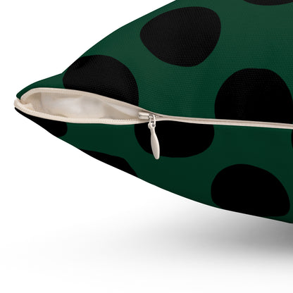Dark Green, Black Retro Polka Dots Cushion Pillow