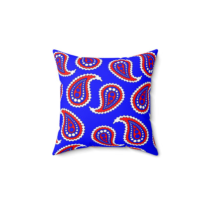 Blue, White, Red Retro Paisley Cushion Pillow