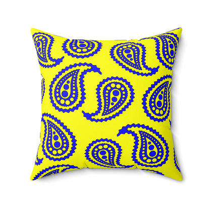 Yellow, Blue Retro Paisley Cushion Pillow