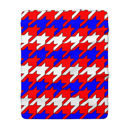 Red, White, Blue Retro Houndstooth Blanket Throw
