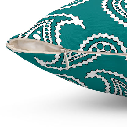 Teal, White Retro Paisley Cushion Pillow