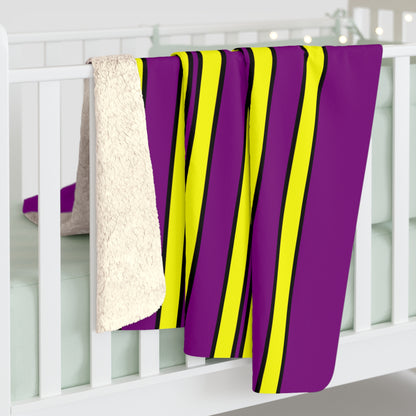 Purple, Yellow Retro Stripes Blanket Throw
