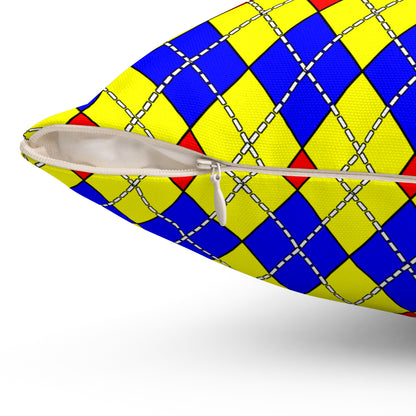 Yellow, Blue, Red Retro Argyle Cushion Pillow