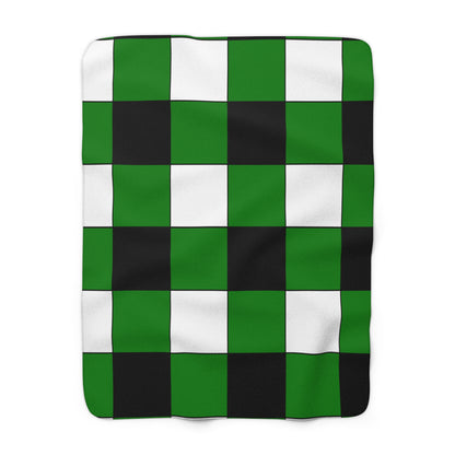 Green, Black, White Retro Check Blanket Throw