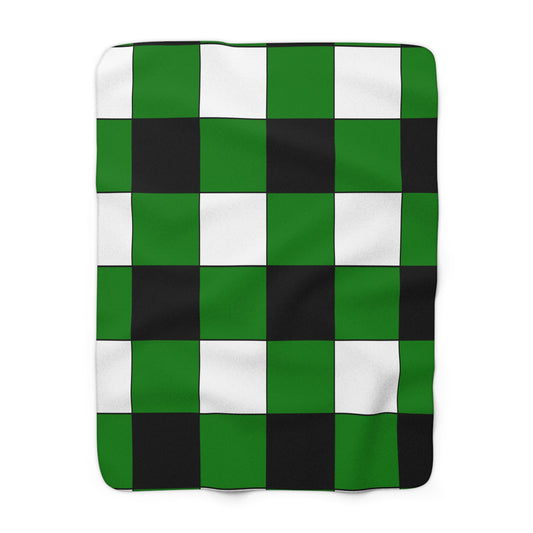 Green, Black, White Retro Check Blanket Throw