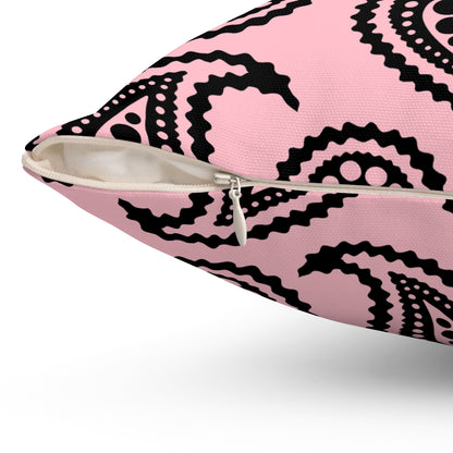Pink, Black Retro Paisley Cushion Pillow