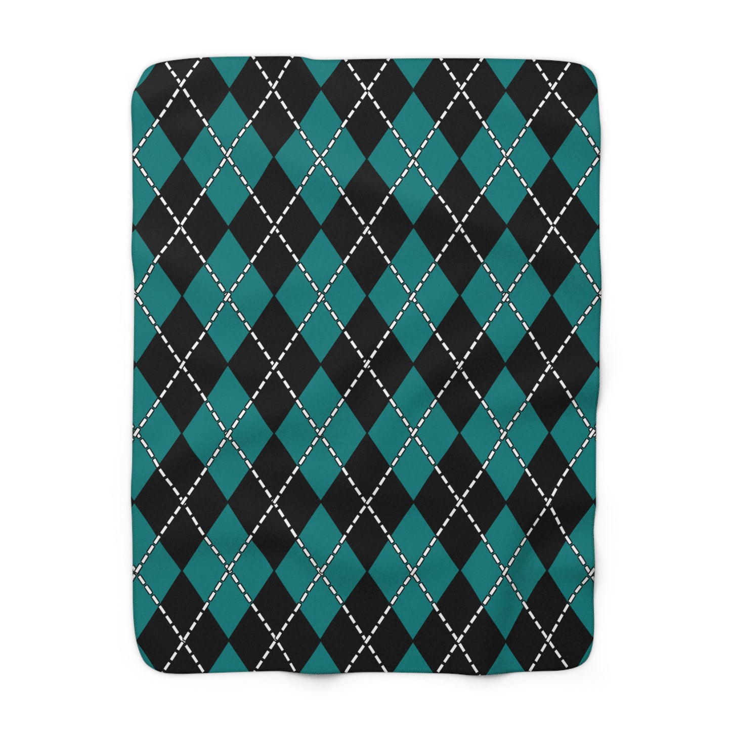Teal, Black Retro Argyle Blanket Throw