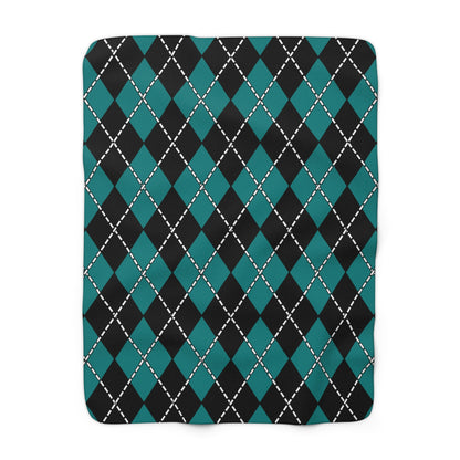 Teal, Black Retro Argyle Blanket Throw