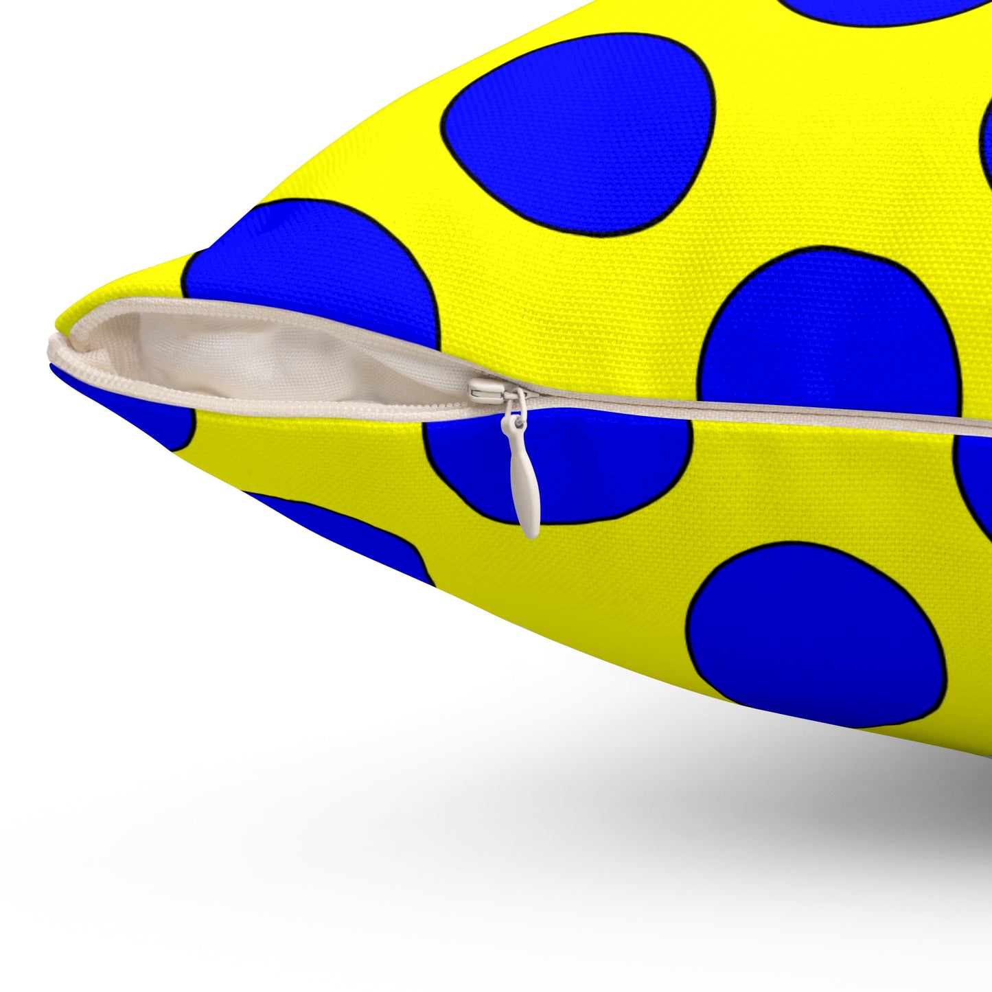 Yellow, Blue Retro Polka Dots Cushion Pillow