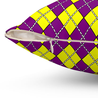 Purple, Yellow Retro Argyle Cushion Pillow