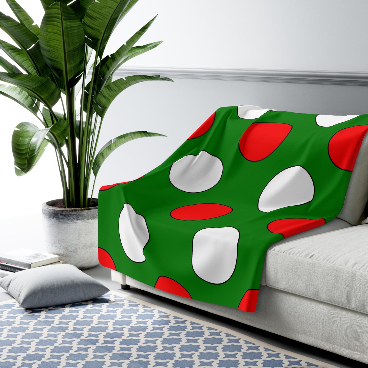 Green, White, Red Retro Polka Dots Blanket Throw