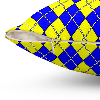 Yellow, Blue Retro Argyle Cushion Pillow