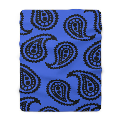 Royal Blue, Black Retro Paisley Blanket Throw