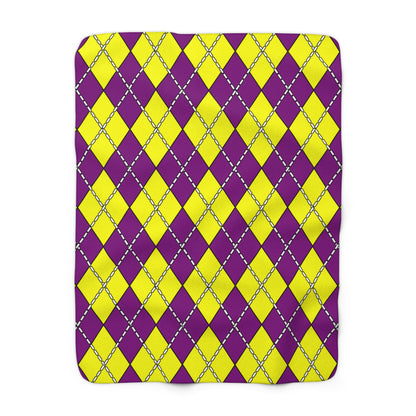 Purple, Yellow Retro Argyle Blanket Throw