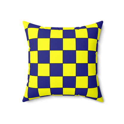 Navy Blue, Yellow Retro Check Cushion Pillow