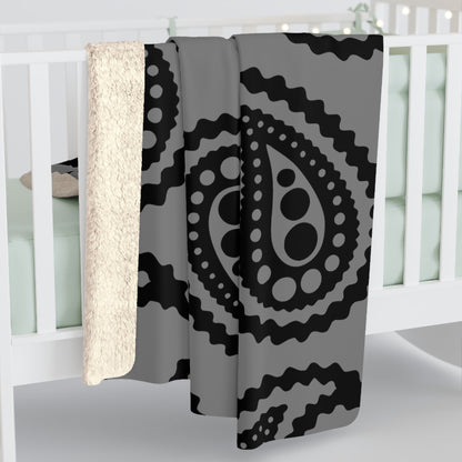 Grey, Black Retro Paisley Blanket Throw
