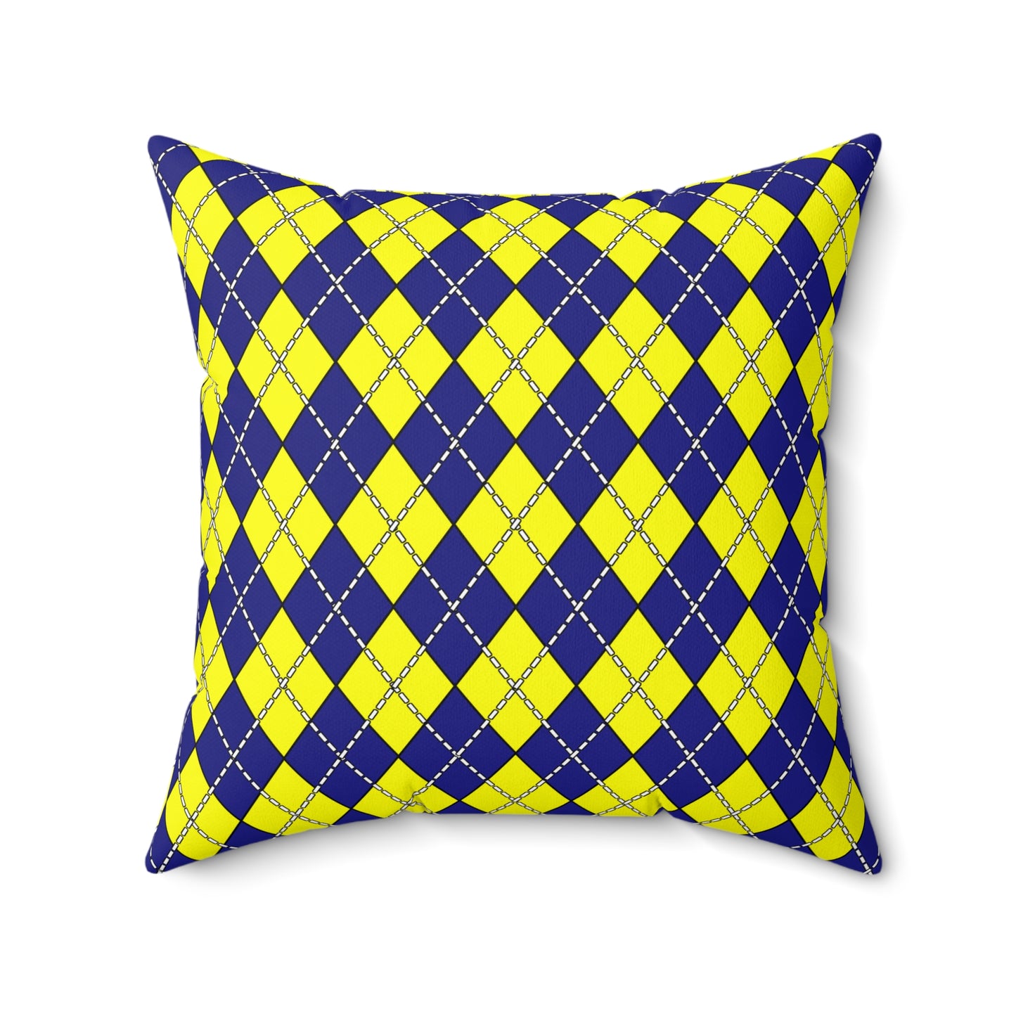 Navy Blue, Yellow Retro Argyle Cushion Pillow