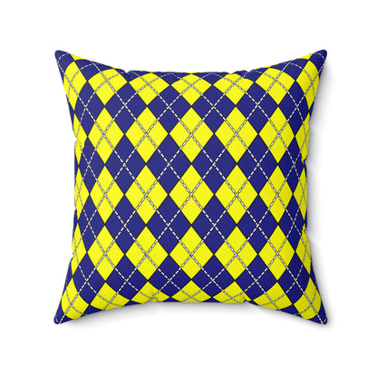 Navy Blue, Yellow Retro Argyle Cushion Pillow