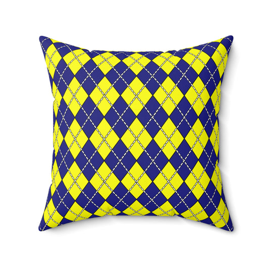 Navy Blue, Yellow Retro Argyle Cushion Pillow