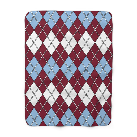 Claret, Blue, White Retro Argyle Blanket Throw