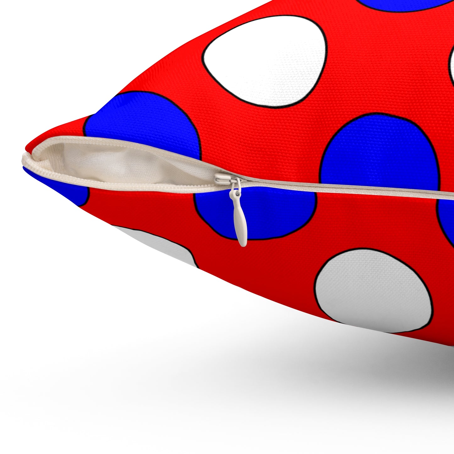 Red, White, Blue Retro Polka Dots Cushion Pillow