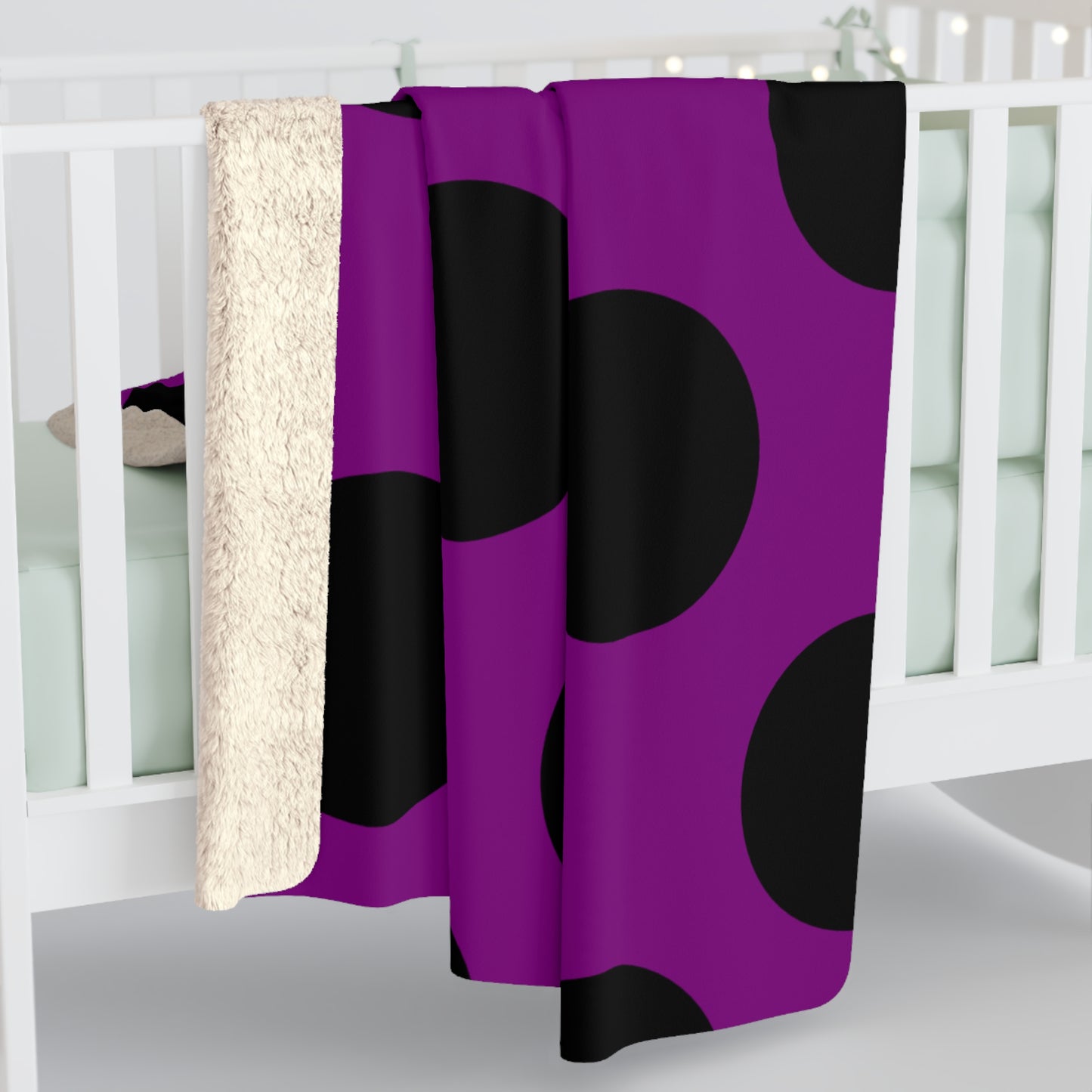 Purple, Black Retro Polka Dots Blanket Throw