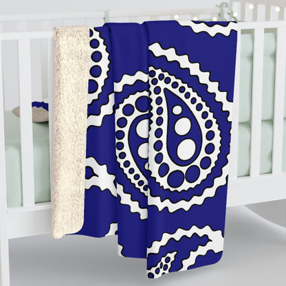 Navy Blue, White Retro Paisley Blanket Throw