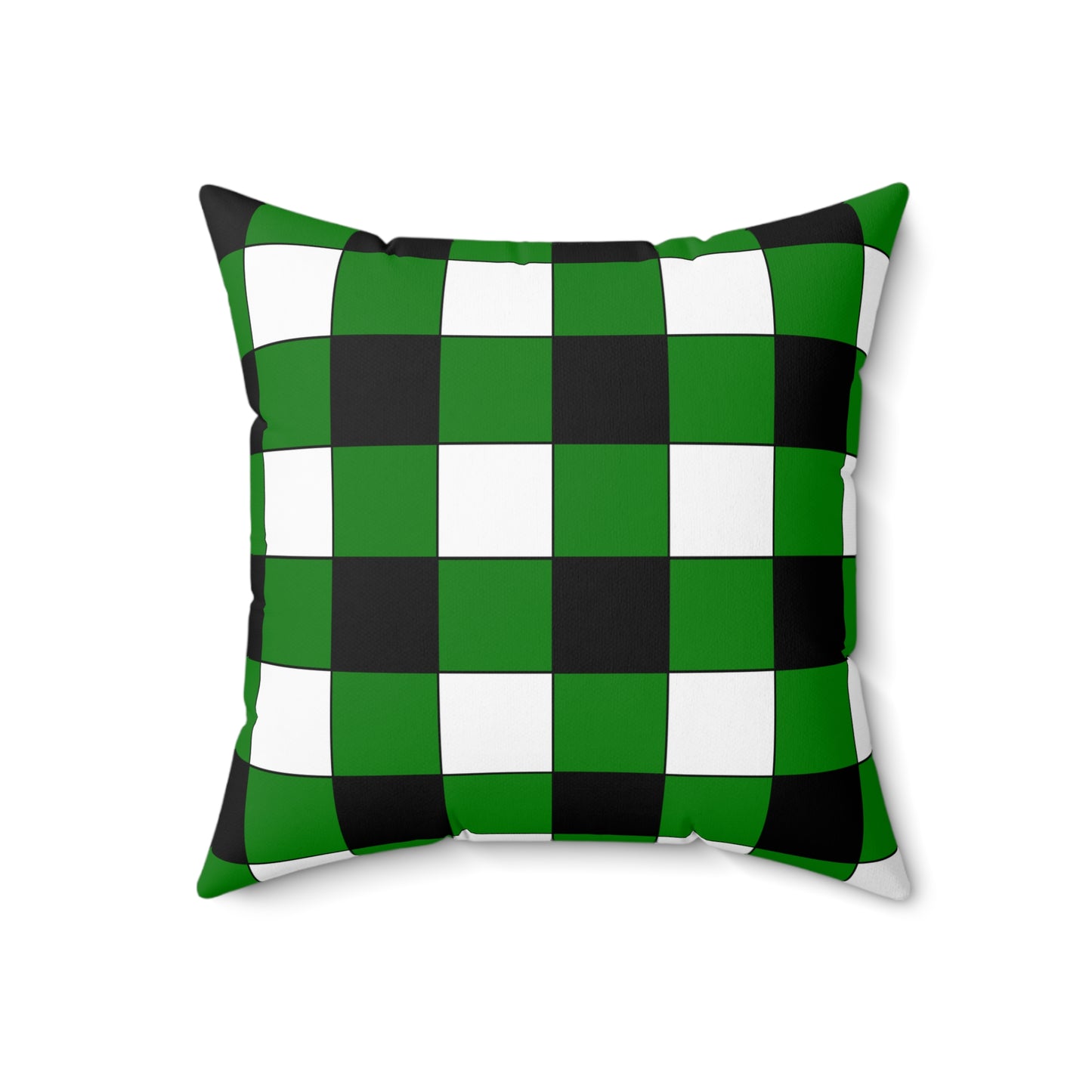 Green, Black, White Retro Check Cushion Pillow