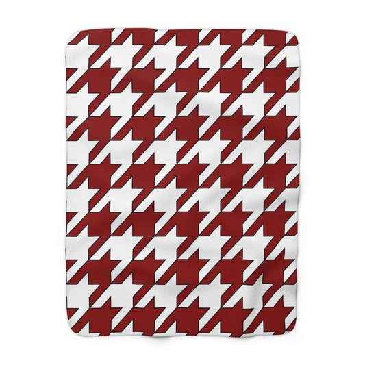 Dark Red, White Retro Houndstooth Blanket Throw