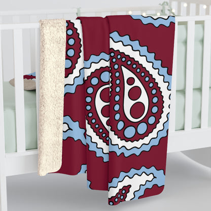 Claret, Blue, White Retro Paisley Blanket Throw