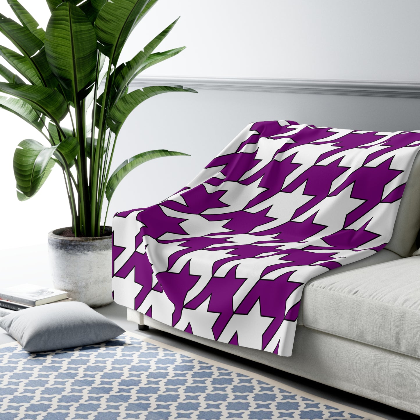 Purple, White Retro Houndstooth Blanket Throw