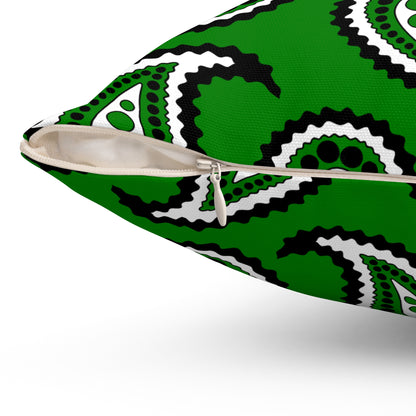 Green, Black, White Retro Paisley Cushion Pillow