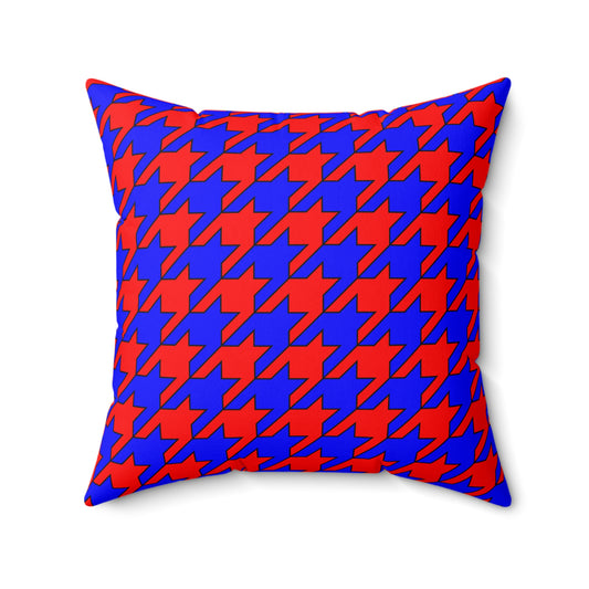 Red, Blue Retro Houndstooth Cushion Pillow