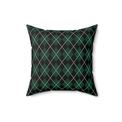 Dark Green, Black Retro Argyle Cushion Pillow