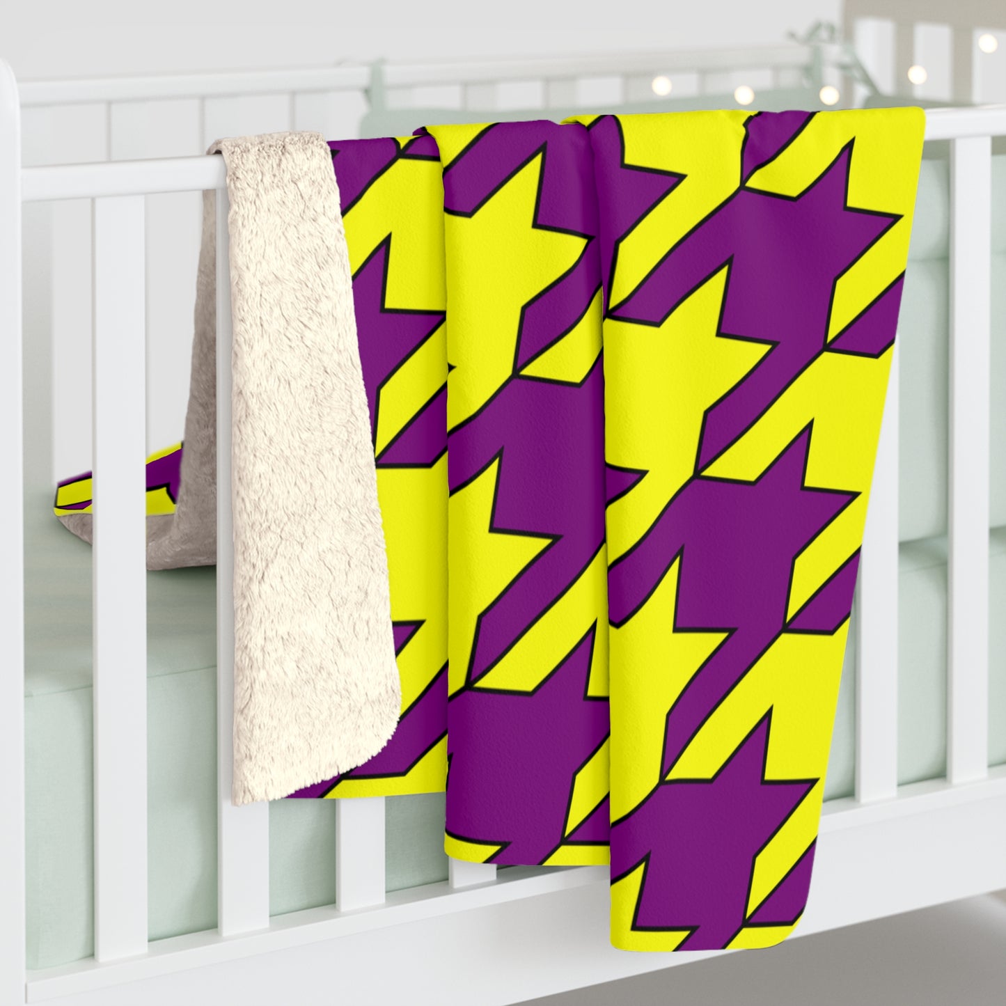 Purple, Yellow Retro Houndstooth Blanket Throw