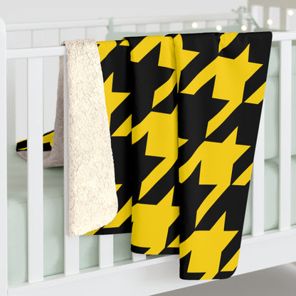 Gold, Black Retro Houndstooth Blanket Throw