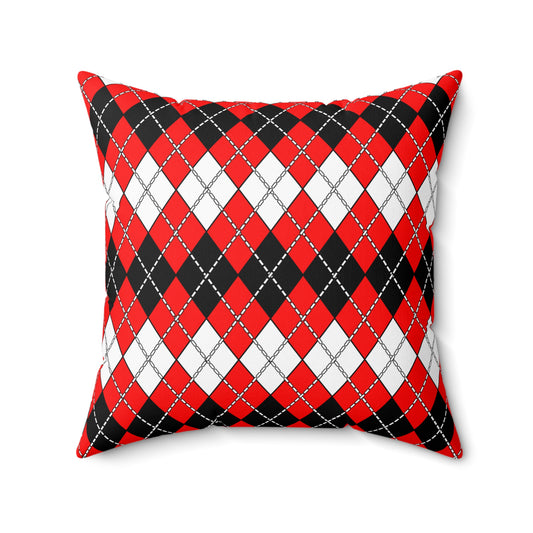 Red, Black, White Retro Argyle Cushion Pillow