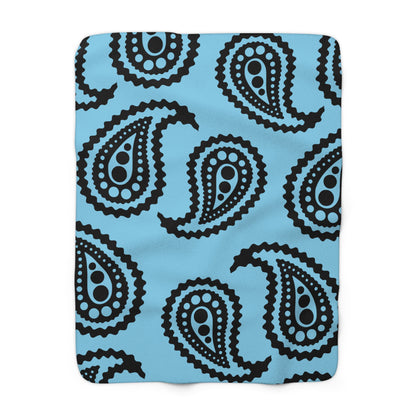 Sky Blue, Black Retro Paisley Blanket Throw
