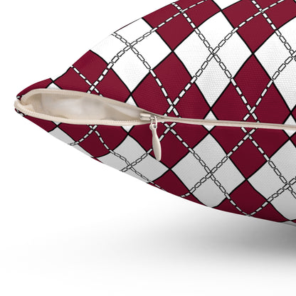 Claret, White Retro Argyle Cushion Pillow