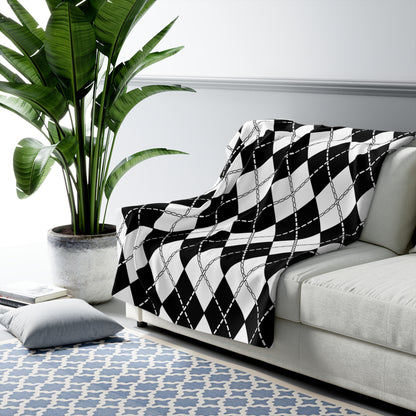 White, Black Retro Argyle Blanket Throw