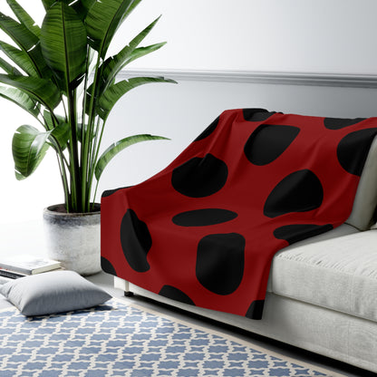 Dark Red, Black Retro Polka Dots Blanket Throw