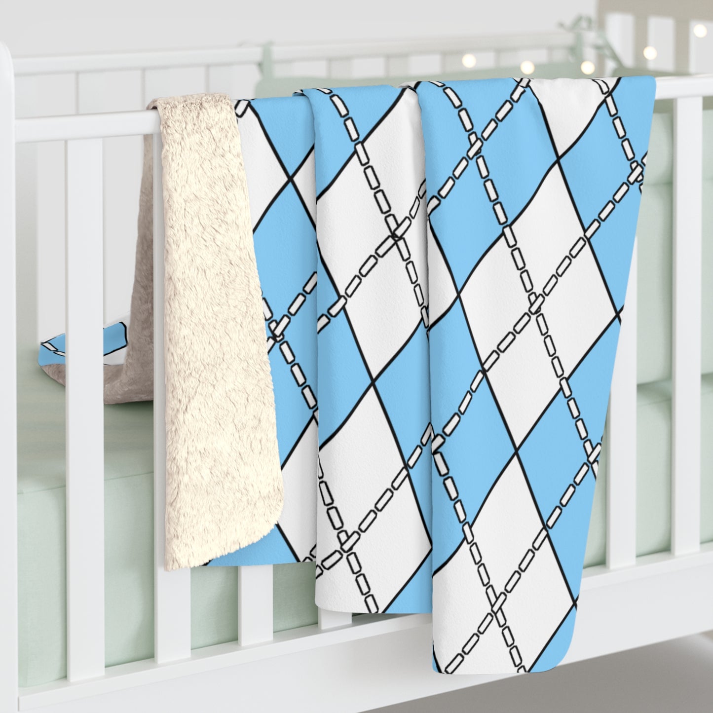 Light Blue, White Retro Argyle Blanket Throw