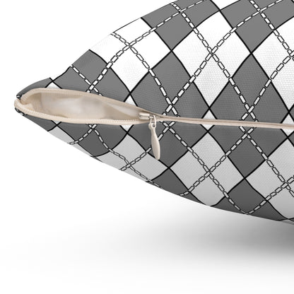 Grey, White Retro Argyle Cushion Pillow