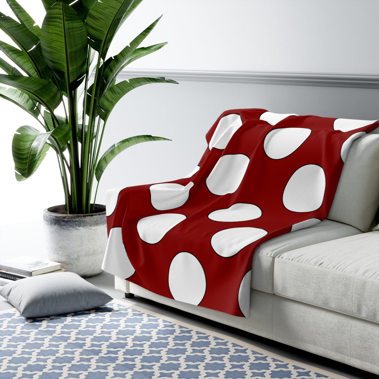 Dark Red, White Retro Polka Dots Blanket Throw