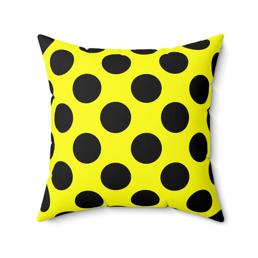 Yellow, Black Retro Polka Dots Cushion Pillow