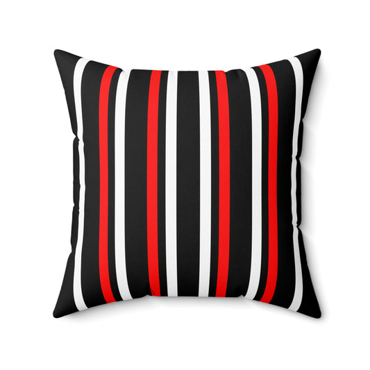 Black, White, Red Retro Stripes Cushion Pillow
