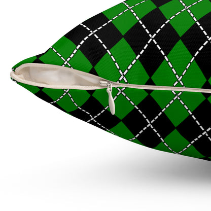 Green, Black Retro Argyle Cushion Pillow